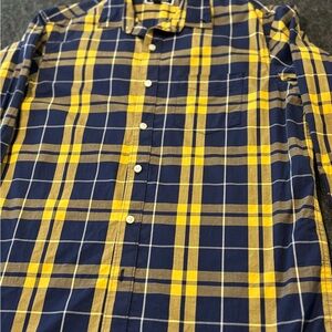 Club Room Navy and Yellow Plaid Shirt, college, casual, business, outdoor